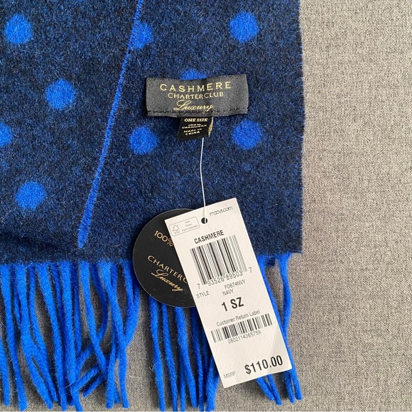 NWT Blue Polka Dot Cashmere Scarf - Picture 2 of 3